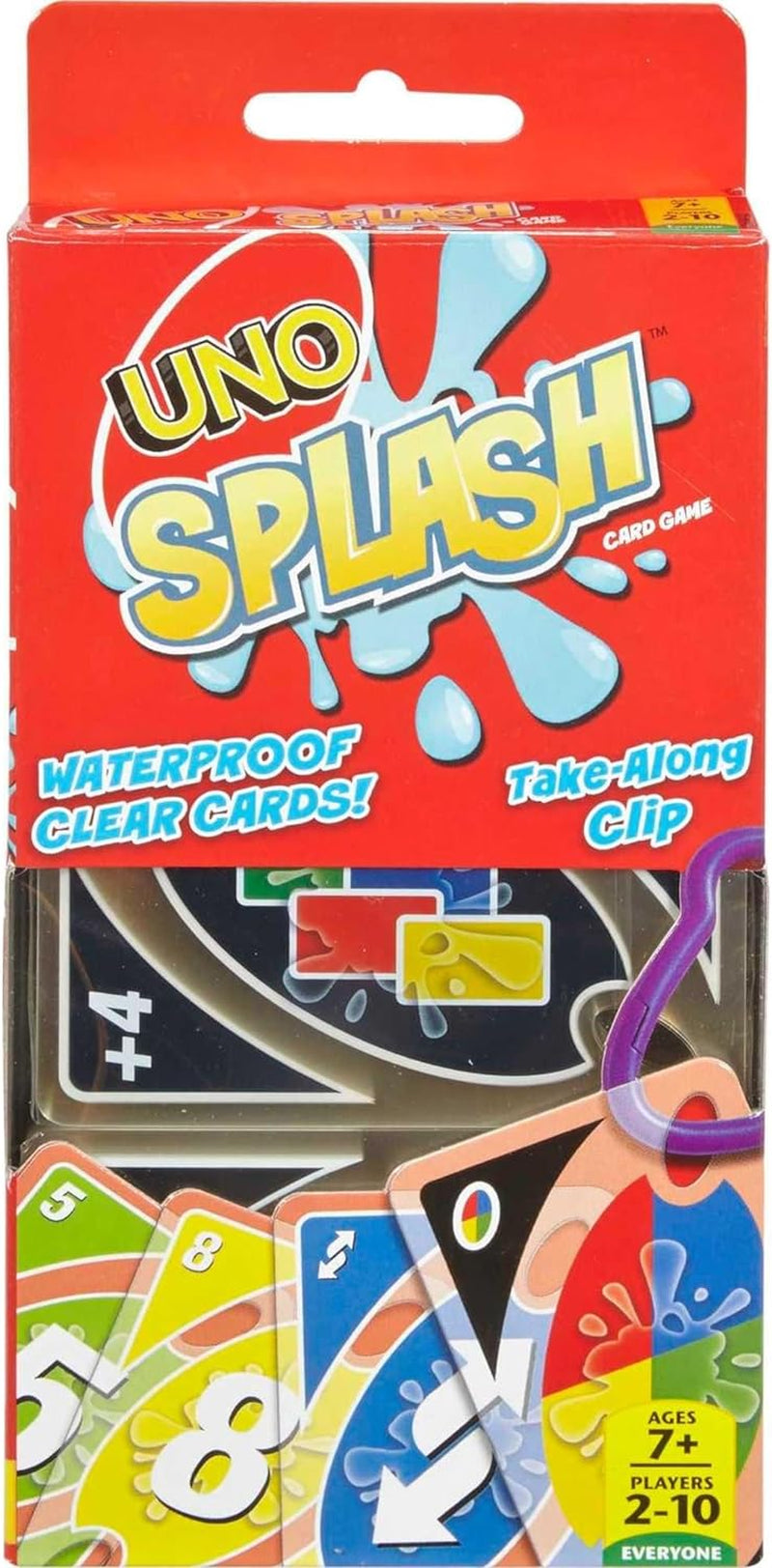 ​UNO Splash Card Game for Outdoor Camping, Travel and Family Night with Water-Resistent Plastic Cards