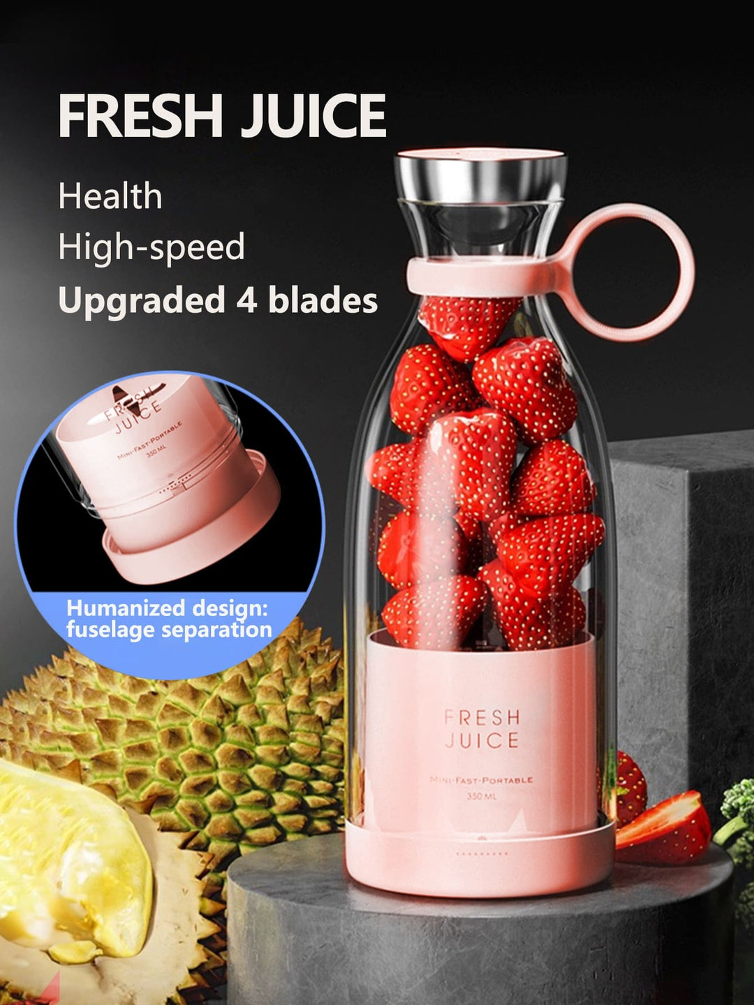 FreshBlend Portable Mini Blender - Powerful 1400mAh Smoothie Maker for On-the-Go Juice, Travel-Friendly Electric Mixer for Kitchen and Travel