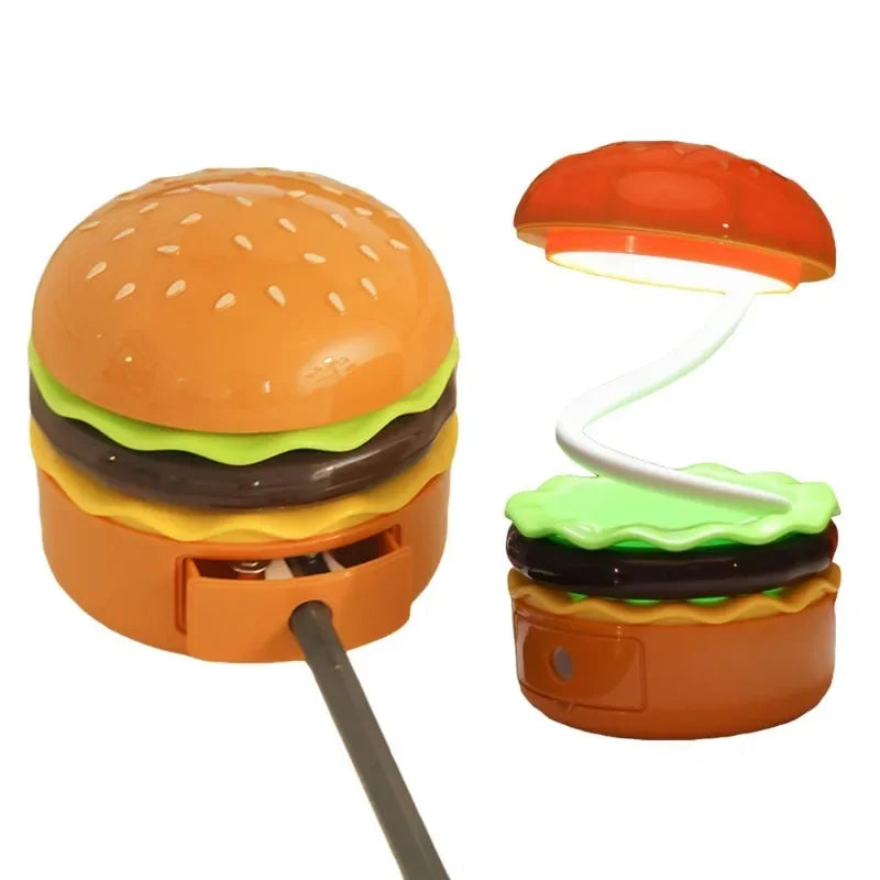 Desk Lamp, Hamburger Cute Night Light, Foldable Rechargeable Kids Table Reading Lamps with Pencil Sharpener, Room Decor .
